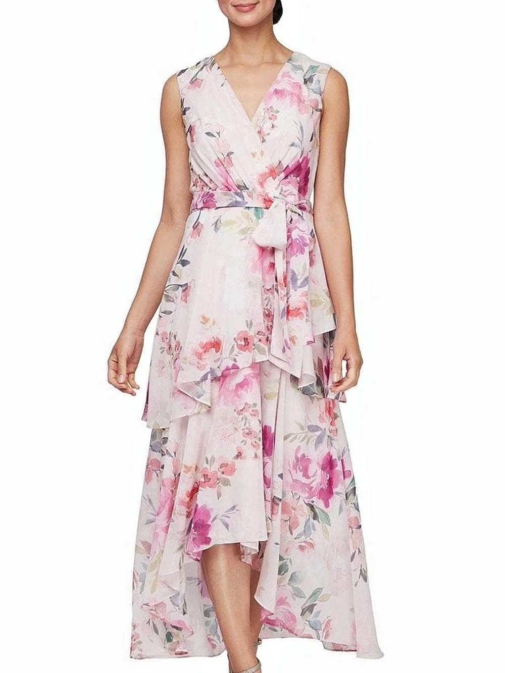 SLNY Floral High-Low Dress Pink & White Size 10